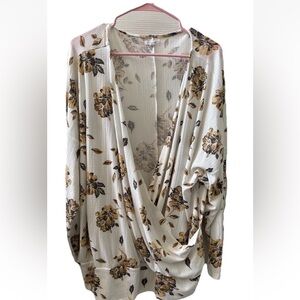 Maurices Flower Blouse Cream Brown Patterned size 3X